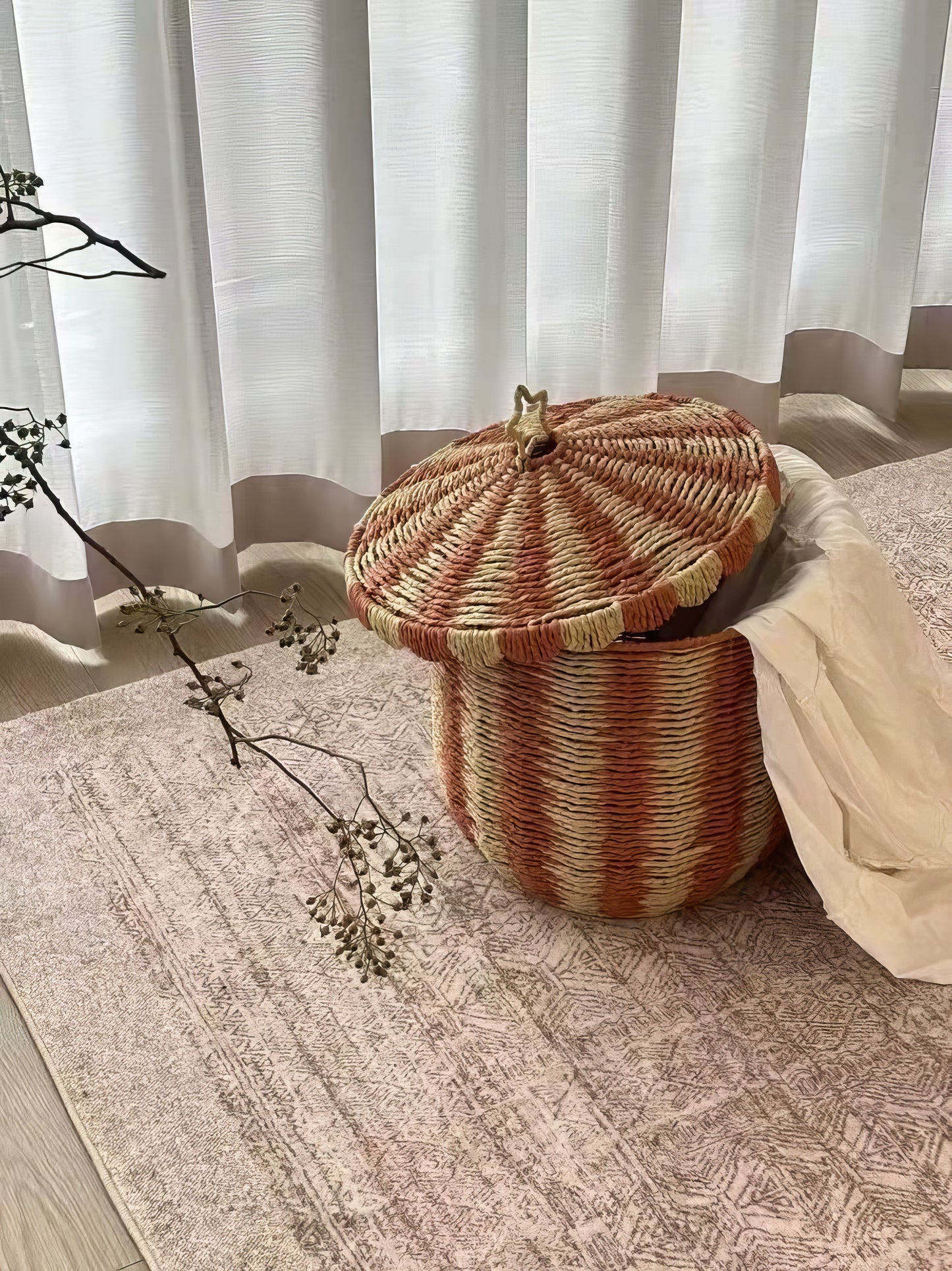 Kırmızı ve Yeşil Çizgili Yıldızlı Sepet & Dekoratif Çocuk Odası ve Oturma Odası Düzenleyici