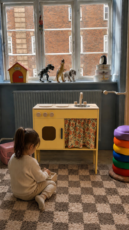 Sarı Oyuncak Mutfak Ahşap, Montessori Mutfak Seti, Kreş Anaokulu Oyun Evi Mutfağı