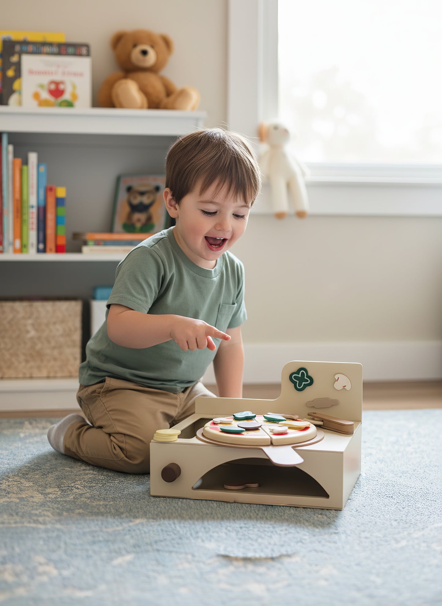 TR/ Montessori Ahşap Fırınlı Pizza Oyuncak Seti - 13 Parça Eğitici Mutfak Oyunu (3 Yaş+)Türkiyeden Gönderim