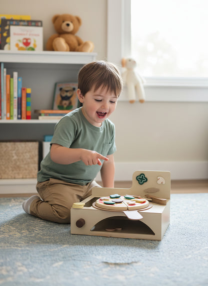 TR/ Montessori Ahşap Fırınlı Pizza Oyuncak Seti - 13 Parça Eğitici Mutfak Oyunu (3 Yaş+)Türkiyeden Gönderim