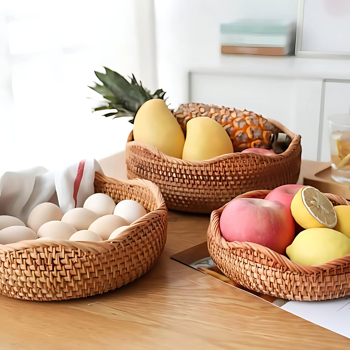 Dalgalı Kenar Rattan Tepsi Organizer & Dekoratif Dalgalı Düzenleyici M
