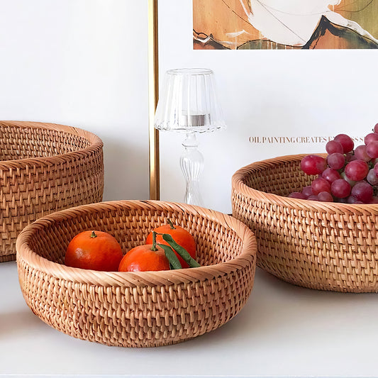 Yuvarlak Rattan Tepsi Organizer & Çok Amaçlı Dekoratif Düzenleyici M