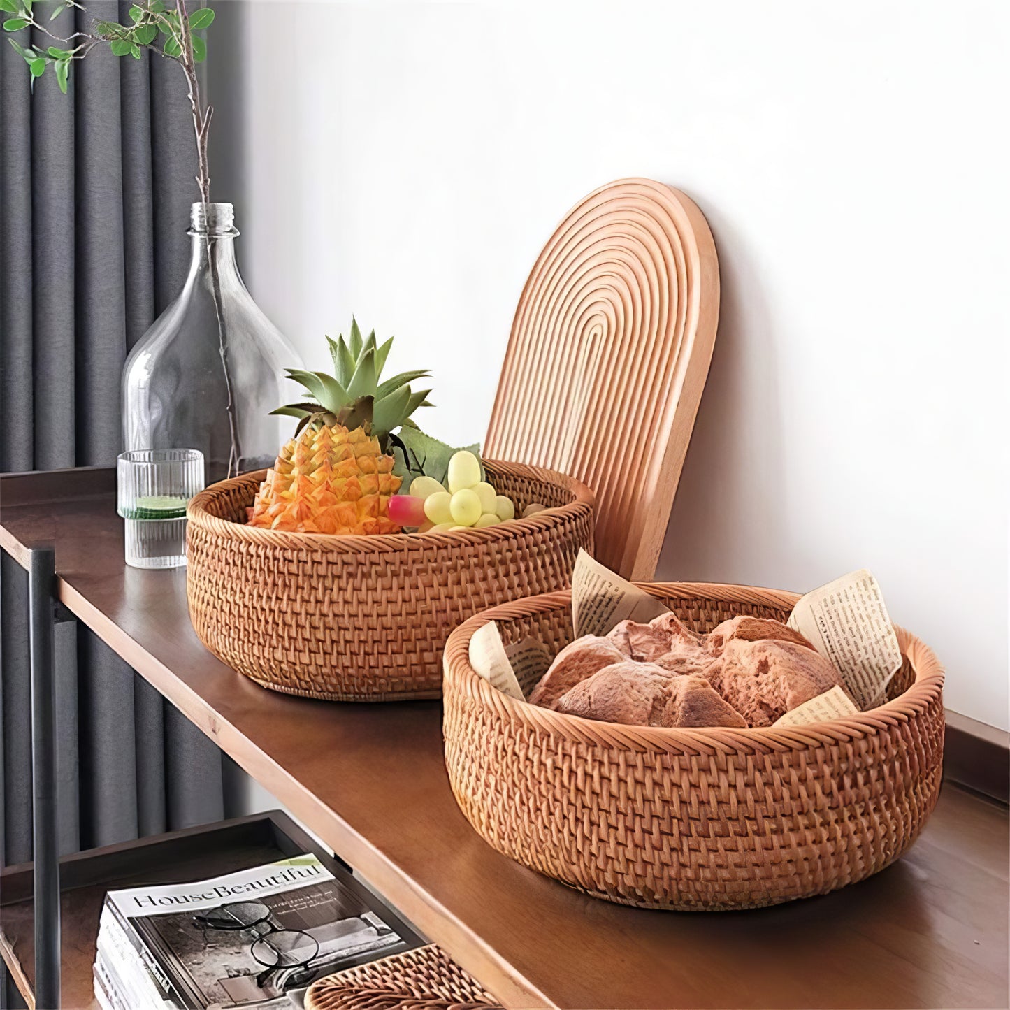 Yuvarlak Rattan Tepsi Organizer & Çok Amaçlı Dekoratif Düzenleyici M