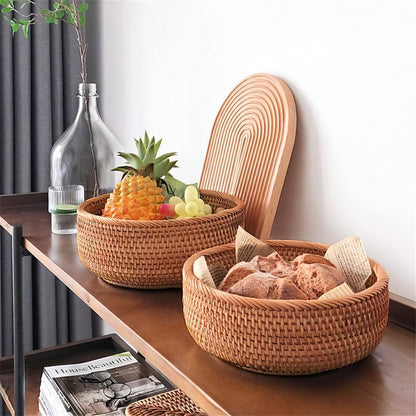 Yuvarlak Rattan Tepsi Organizer & Çok Amaçlı Dekoratif Düzenleyici M