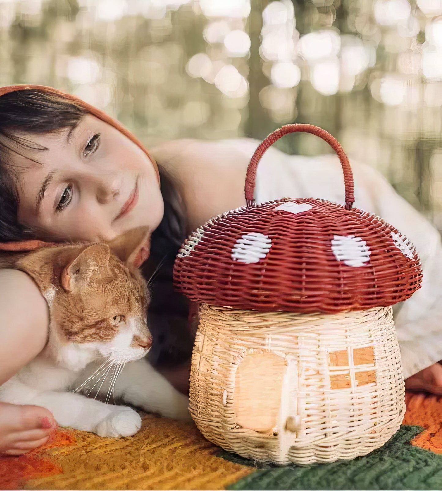 Rattan & Bambu Kırmızı Kapaklı Mantar Çocuk Evi & Dekoratif Çocuk Odası Düzenleyici Organizer
