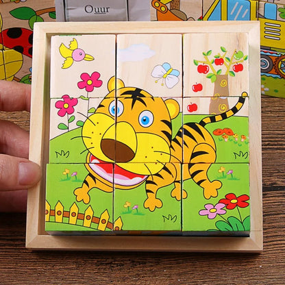 Montessori Ahşap 3'lü 3D Puzzle Seti (Kaplan, Tavşan, Panda)