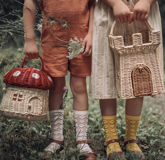 Rattan & Bambu Kırmızı Kapaklı Mantar Çocuk Evi & Dekoratif Çocuk Odası Düzenleyici Organizer