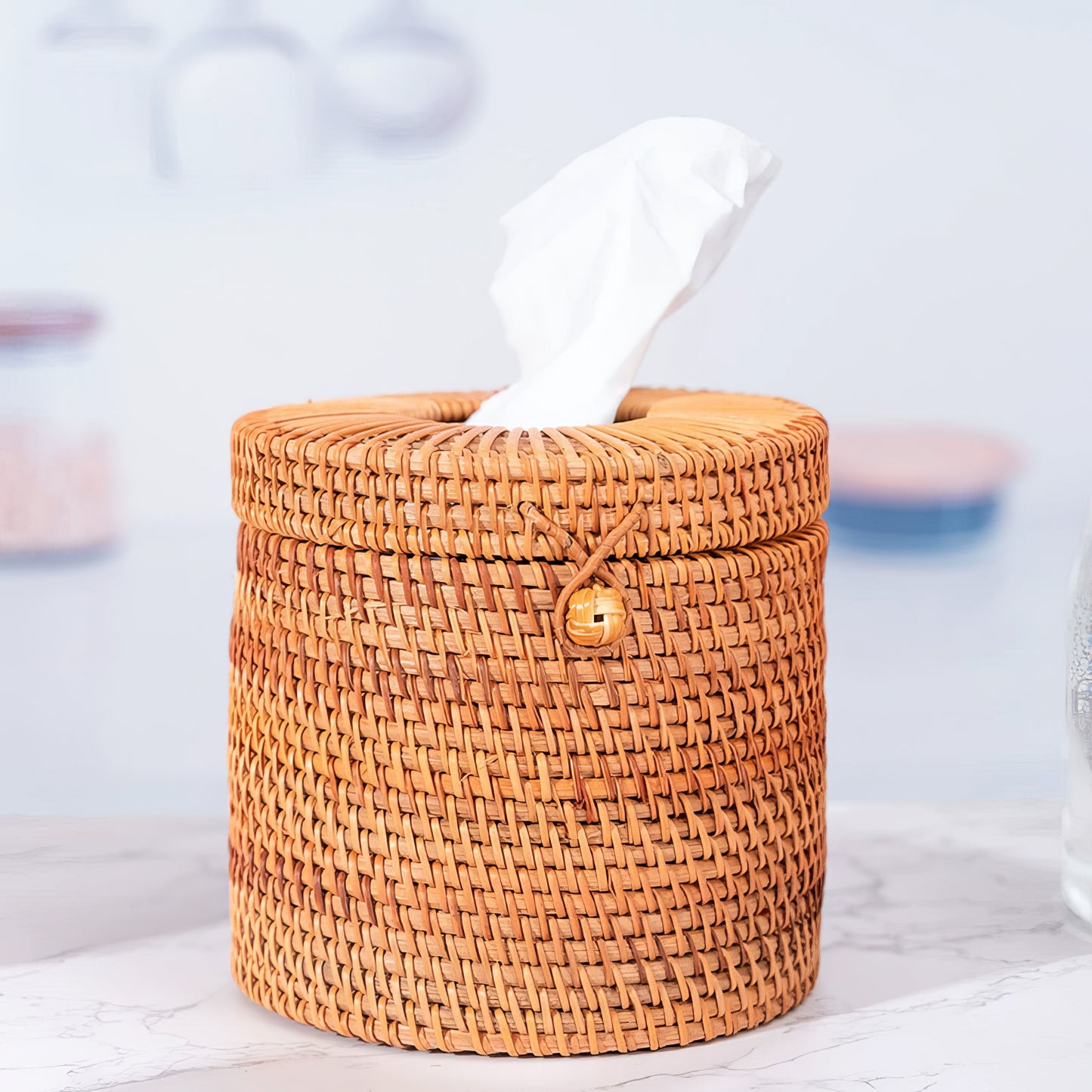 Rattan Yuvarlak Selpaklık & Dekoratif Kağıt Mendil ve Organizer Düzenleyici