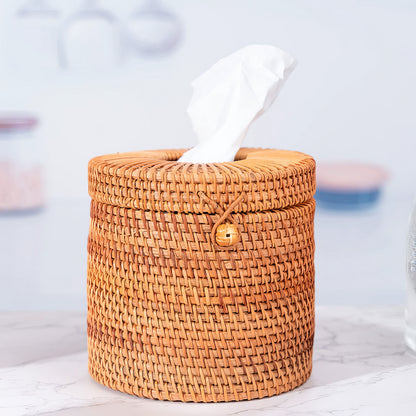 Rattan Yuvarlak Selpaklık & Dekoratif Kağıt Mendil ve Organizer Düzenleyici