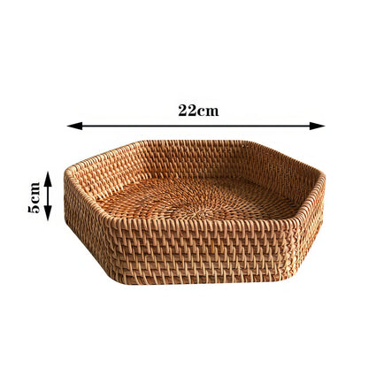 Rattan Altıgen Tepsi Organizer & Dekoratif Mutfak, Banyo ve Makyaj Sunum Tepsisi