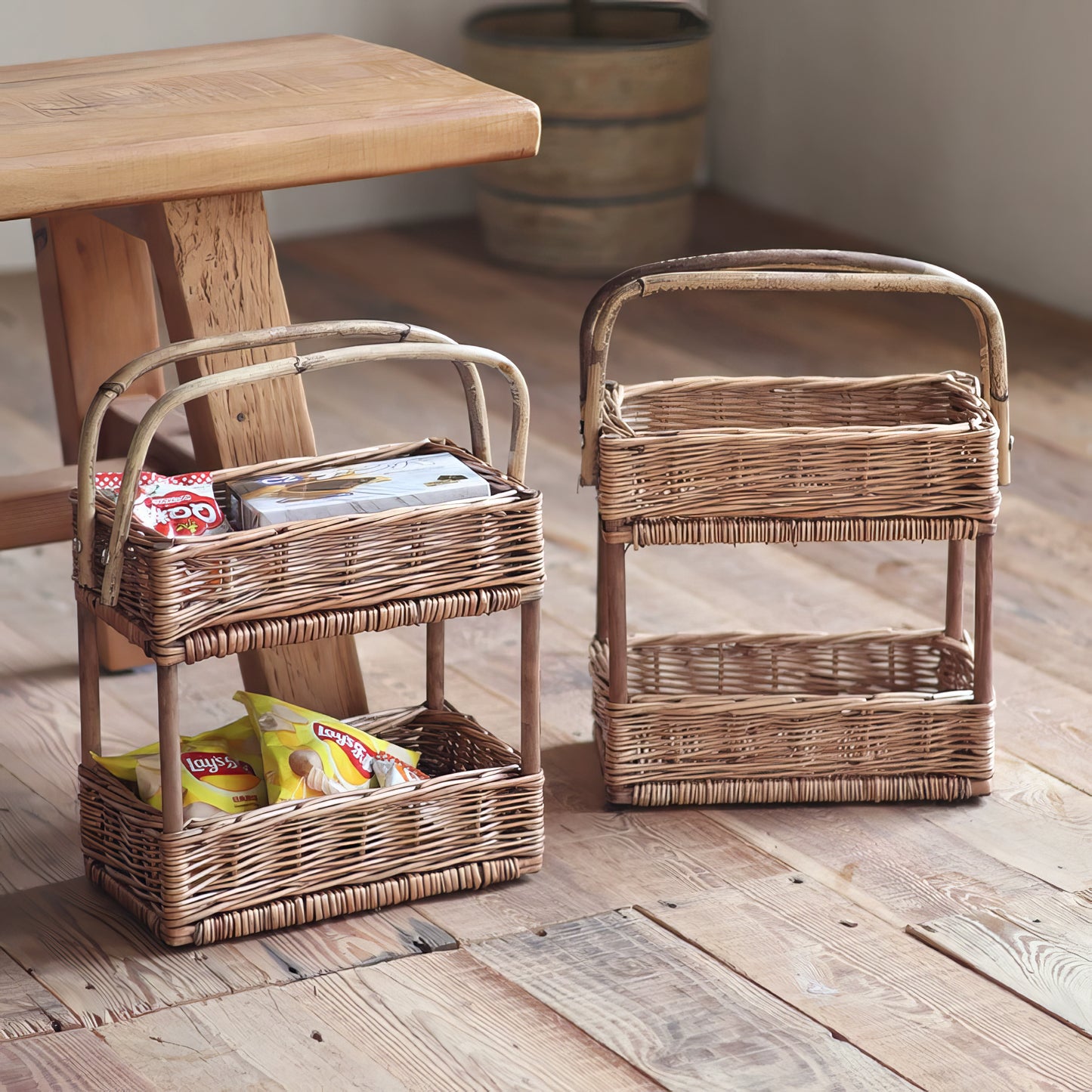 Rattan & Bambu 2 Katlı Organizer & Çok Amaçlı Banyo, Makyaj ve Mutfak Düzenleyici