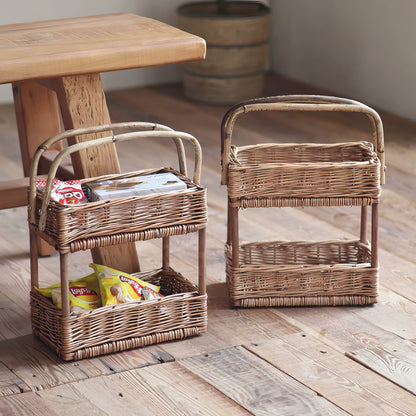 Rattan & Bambu 2 Katlı Organizer & Çok Amaçlı Banyo, Makyaj ve Mutfak Düzenleyici