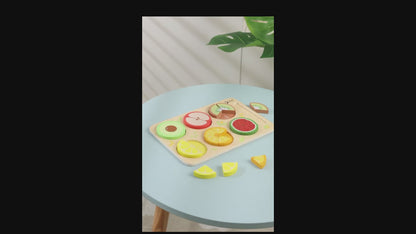 Ahşap Meyve Kesme ve Yapboz Seti - Kesir Öğretici Oyuncak (23 Parça)