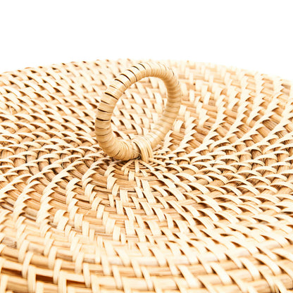 Rattan Yuvarlak Kapaklı Kase Organizer & Dekoratif Kapaklı Düzenleyici