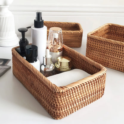 Dikdörtgen Rattan Banyo, Makyaj ve Mutfak Organizeri & Çok Amaçlı Düzenleyici