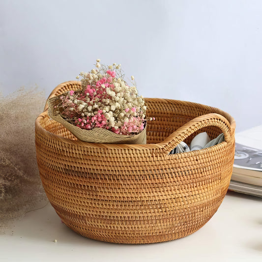 Rattan Büyük Boy Kulplu Sepet & Çok Amaçlı Düzenleyici Organizer