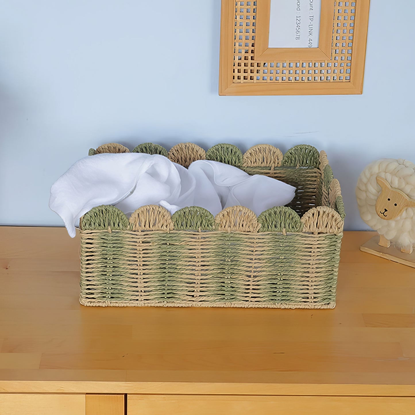 Yeşil Çizgili Sepet Organizer & Çok Amaçlı Makyaj, Mutfak ve Banyo Düzenleyici M
