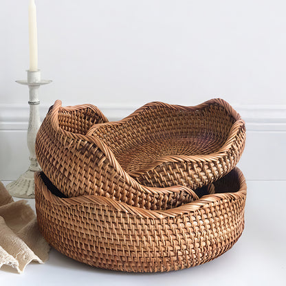 Dalgalı Kenar Rattan Tepsi Organizer & Dekoratif Dalgalı Düzenleyici M