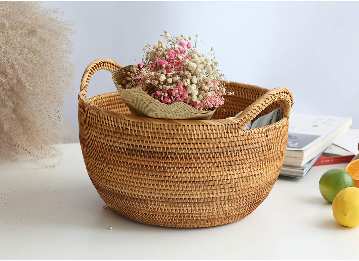 Rattan Büyük Boy Kulplu Sepet & Çok Amaçlı Düzenleyici Organizer