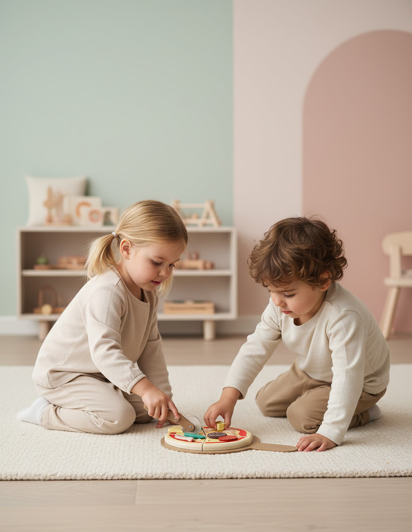 TR/Montessori Ahşap Pizza Oyuncak Seti - 8 Parça Eğitici Mutfak Oyuncağı (3 Yaş+) Türkiyeden Gönderim