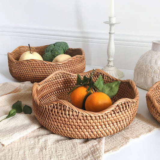 Dalgalı Kenar Rattan Tepsi Organizer & Dekoratif Dalgalı Düzenleyici M