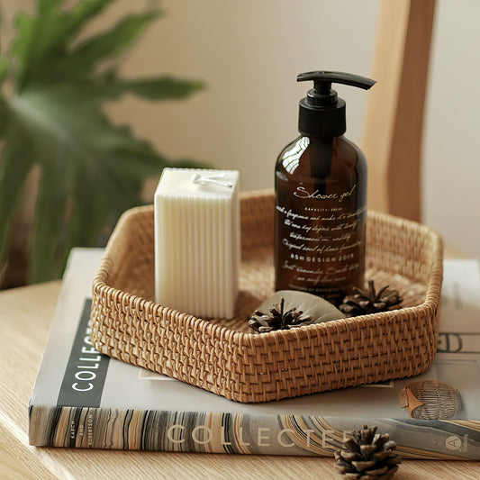 Rattan Altıgen Tepsi Organizer & Dekoratif Mutfak, Banyo ve Makyaj Sunum Tepsisi