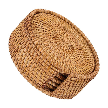 Düz Yuvarlak Rattan Bardak Altlığı 6’lı Set & Minimalist Dekoratif Bardak Standı