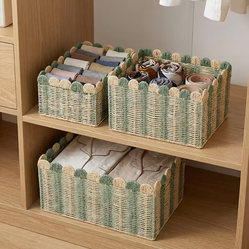Yeşil Çizgili Sepet Organizer & Çok Amaçlı Makyaj, Mutfak ve Banyo Düzenleyici M