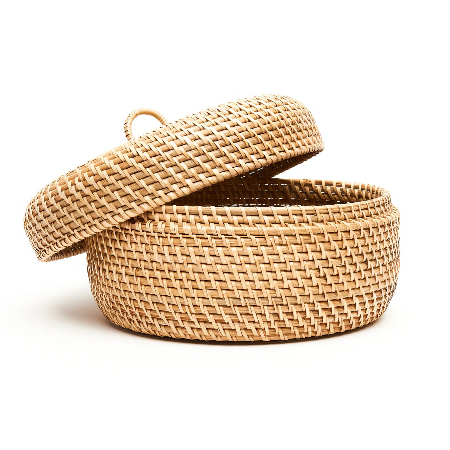 Rattan Yuvarlak Kapaklı Kase Organizer & Dekoratif Kapaklı Düzenleyici