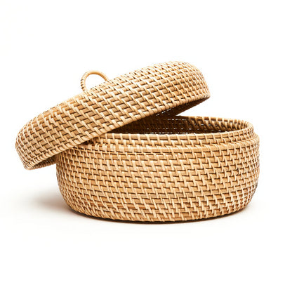 Rattan Yuvarlak Kapaklı Kase Organizer & Dekoratif Kapaklı Düzenleyici