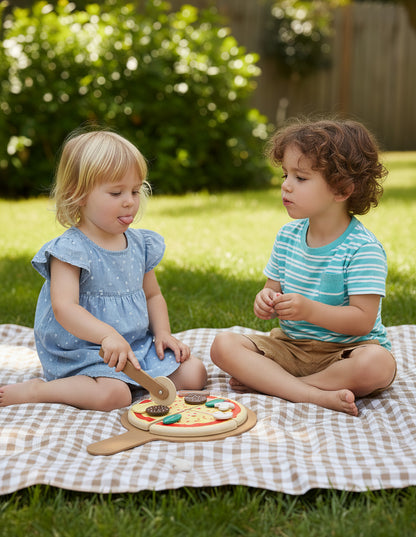 TR/Montessori Ahşap Pizza Oyuncak Seti - 8 Parça Eğitici Mutfak Oyuncağı (3 Yaş+) Türkiyeden Gönderim