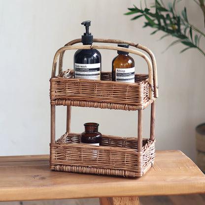 Rattan & Bambu 2 Katlı Organizer & Çok Amaçlı Banyo, Makyaj ve Mutfak Düzenleyici