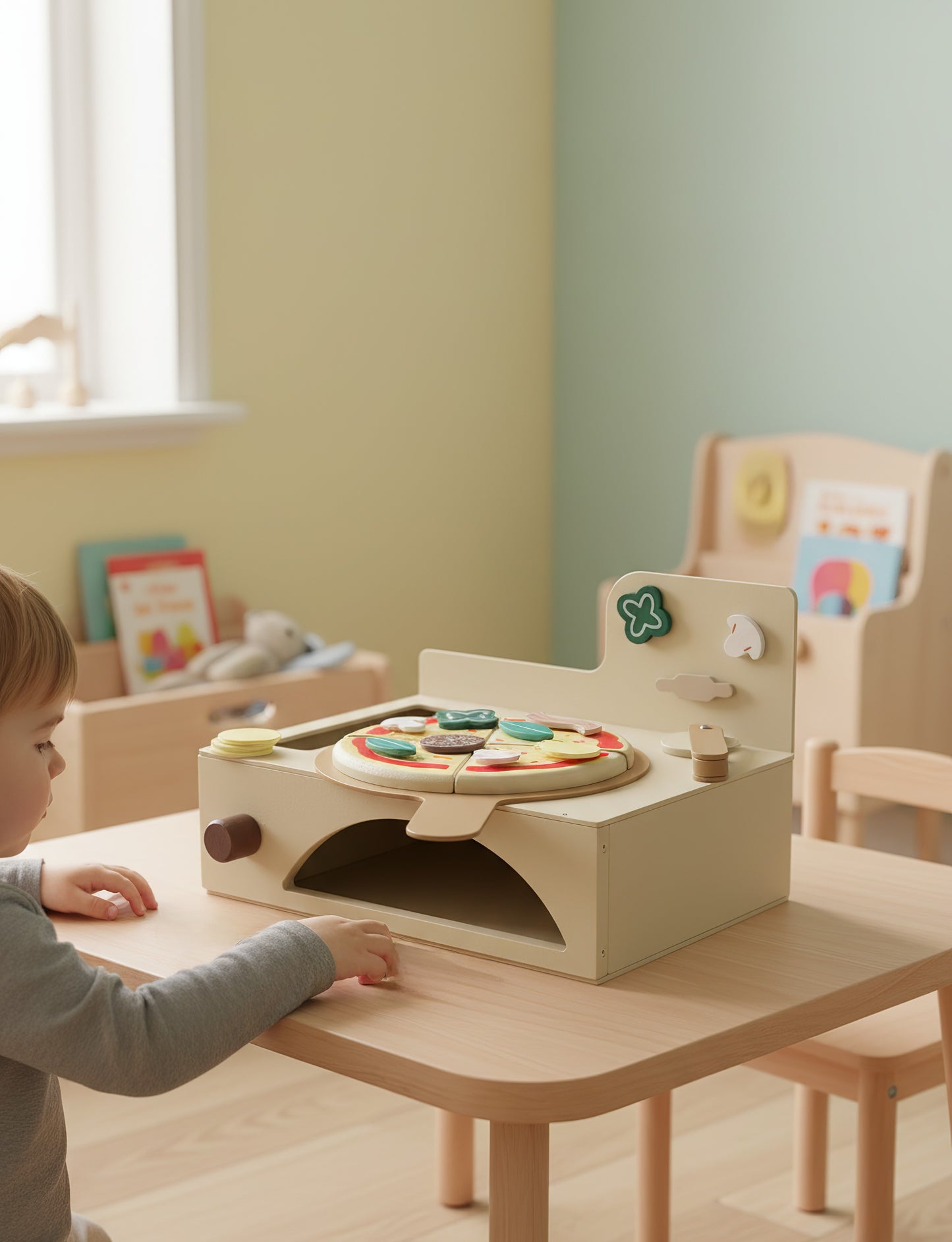 TR/ Montessori Ahşap Fırınlı Pizza Oyuncak Seti - 13 Parça Eğitici Mutfak Oyunu (3 Yaş+)Türkiyeden Gönderim