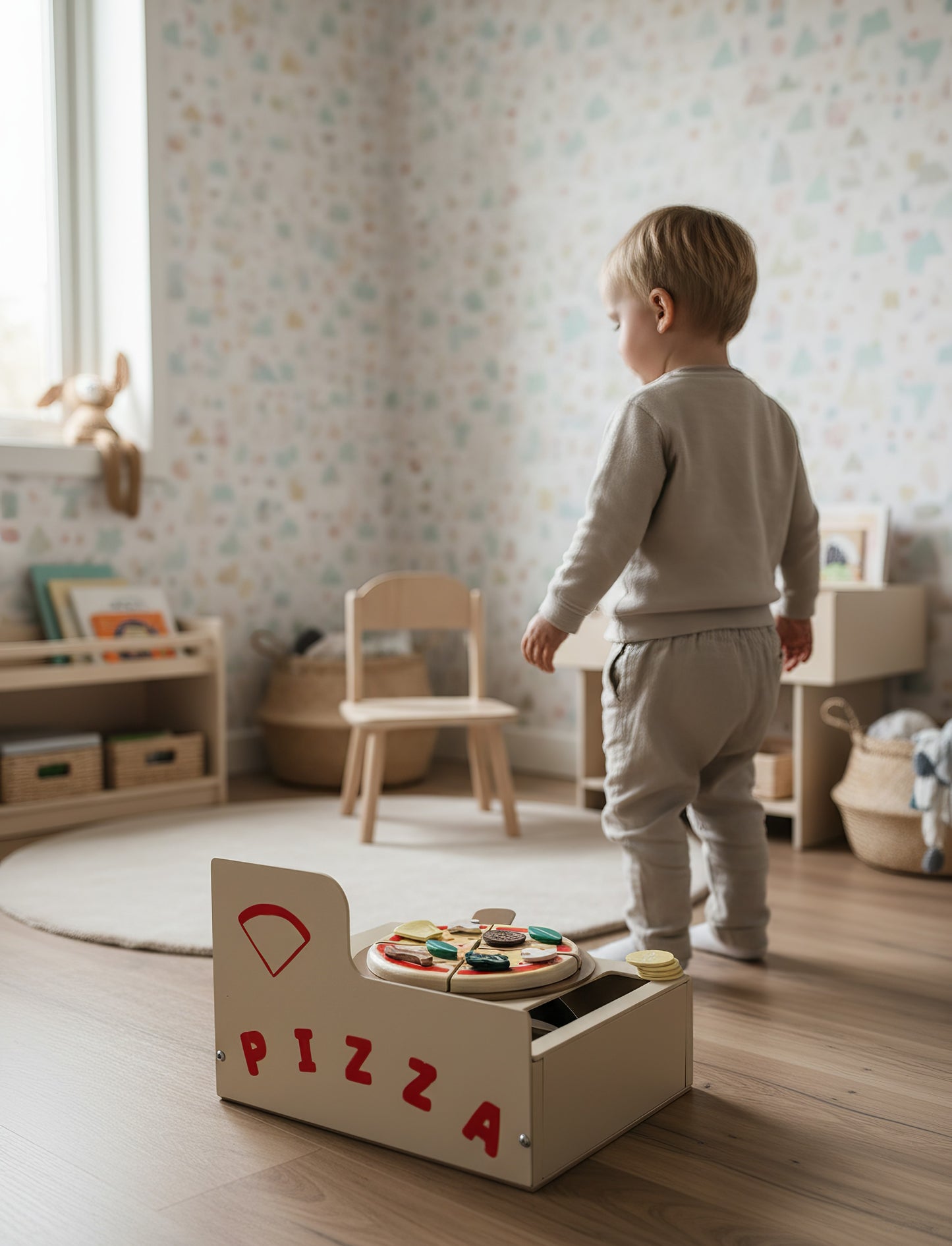 TR/ Montessori Ahşap Fırınlı Pizza Oyuncak Seti - 13 Parça Eğitici Mutfak Oyunu (3 Yaş+)Türkiyeden Gönderim
