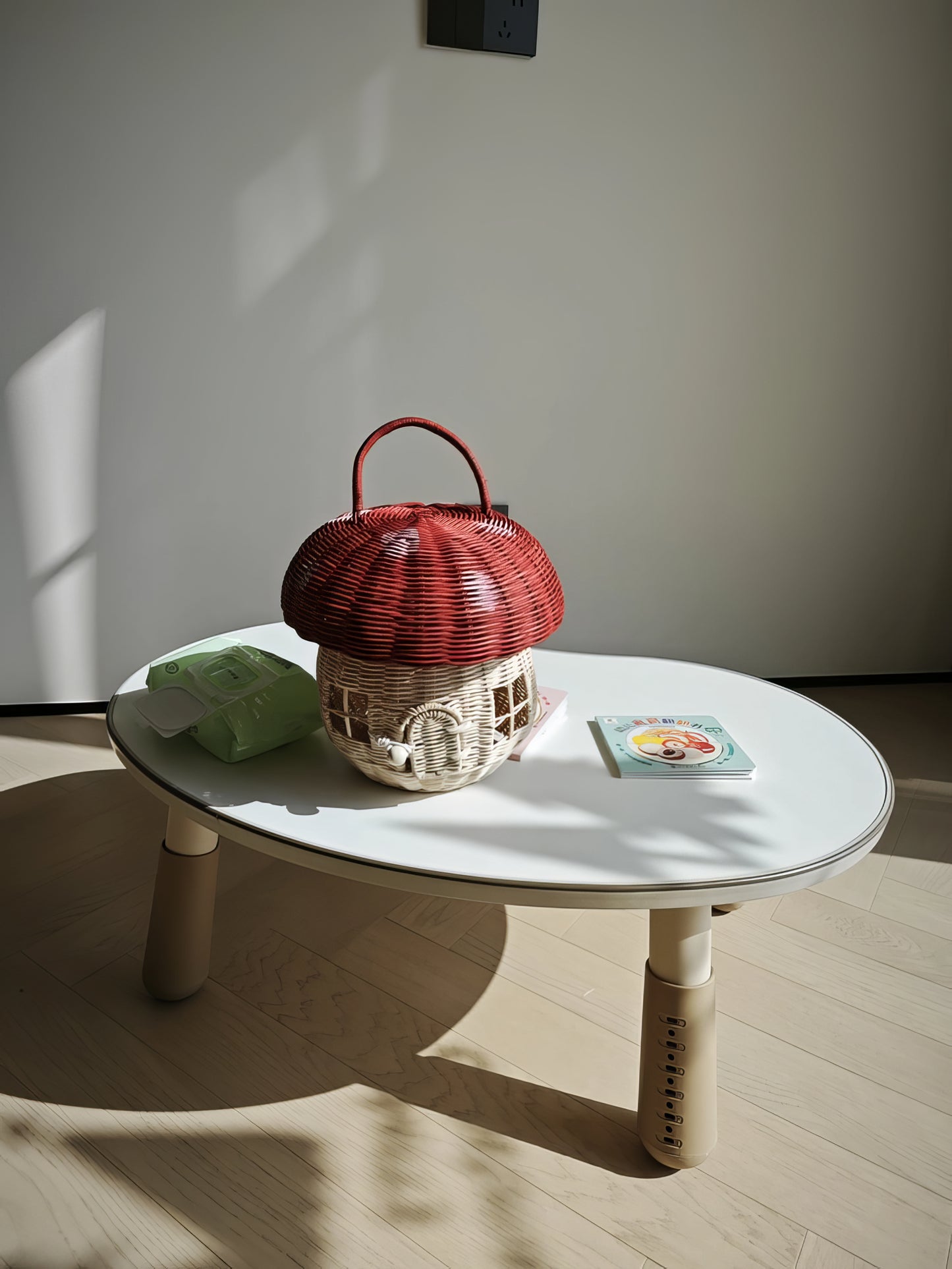 Rattan & Bambu Kırmızı Kapaklı Mantar Çocuk Evi & Dekoratif Çocuk Odası Düzenleyici Organizer
