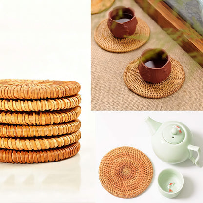 Düz Yuvarlak Rattan Bardak Altlığı 6’lı Set & Minimalist Dekoratif Bardak Standı